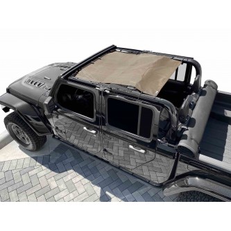 Fits Jeep Gladiator JT, 4 Door, TeddyÂ® Top, Solar Screen, 2019-Present.  Tan. Made in the USA.