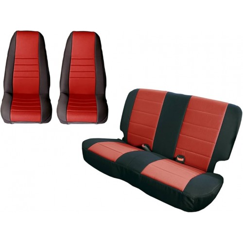 Rugged Ridge 13290.53 Black Seat Cover Kit, Red 1980-1990 Jeep CJ/Wrangler YJ, 2 Pack